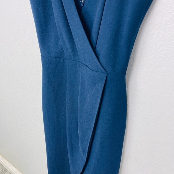 Dress the Population Navy Blue faux wrap Asymmetrical pleated dress - Picture 7 of 8